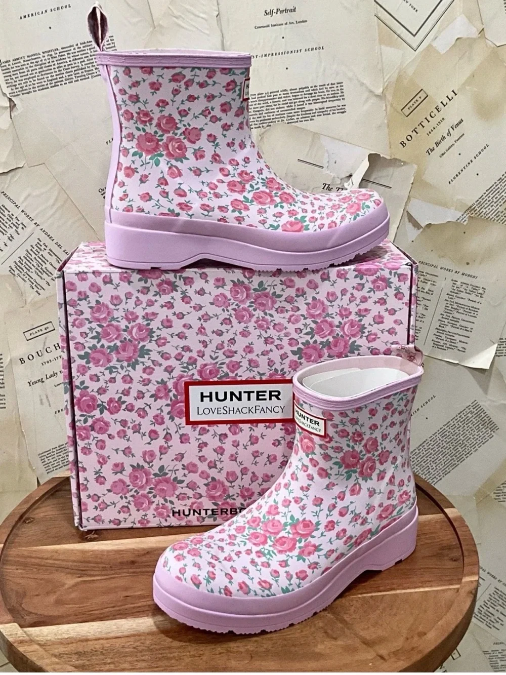 Free People Hunter LoveShackFancy Play Short Rain Boot Light Pink Roses